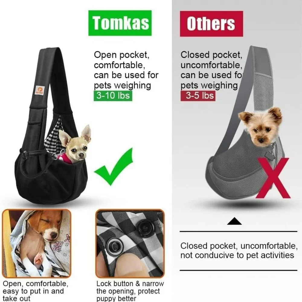 Small Dog Sling Carrier - Classic Pocket & Classic Strap - for 3-10 lbs PetsBlac